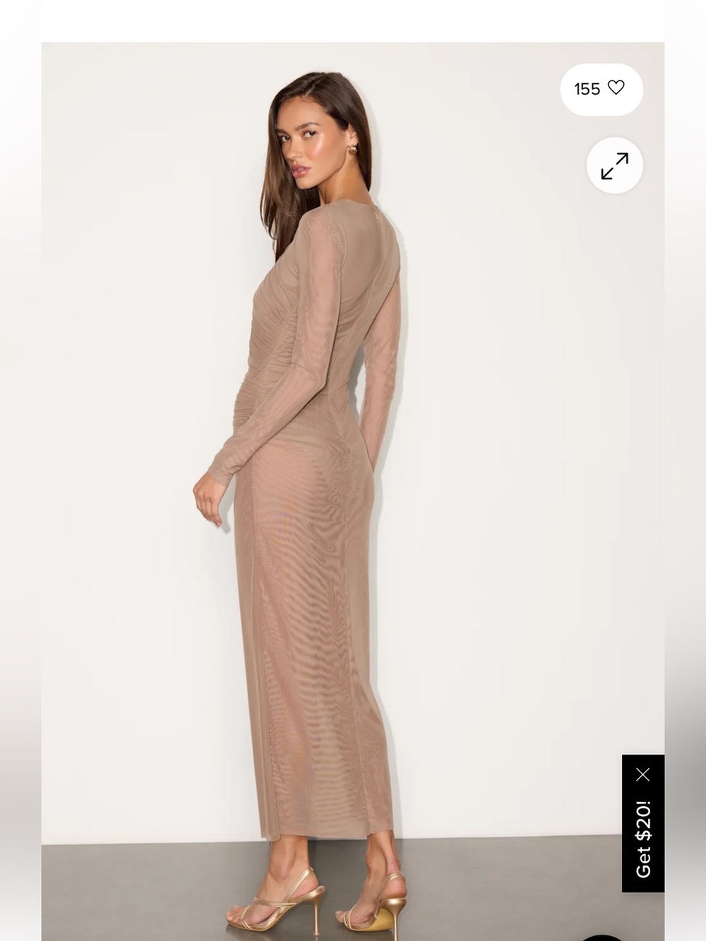 Lulu's Taupe Long-Sleeve Ruched Maxi Dress